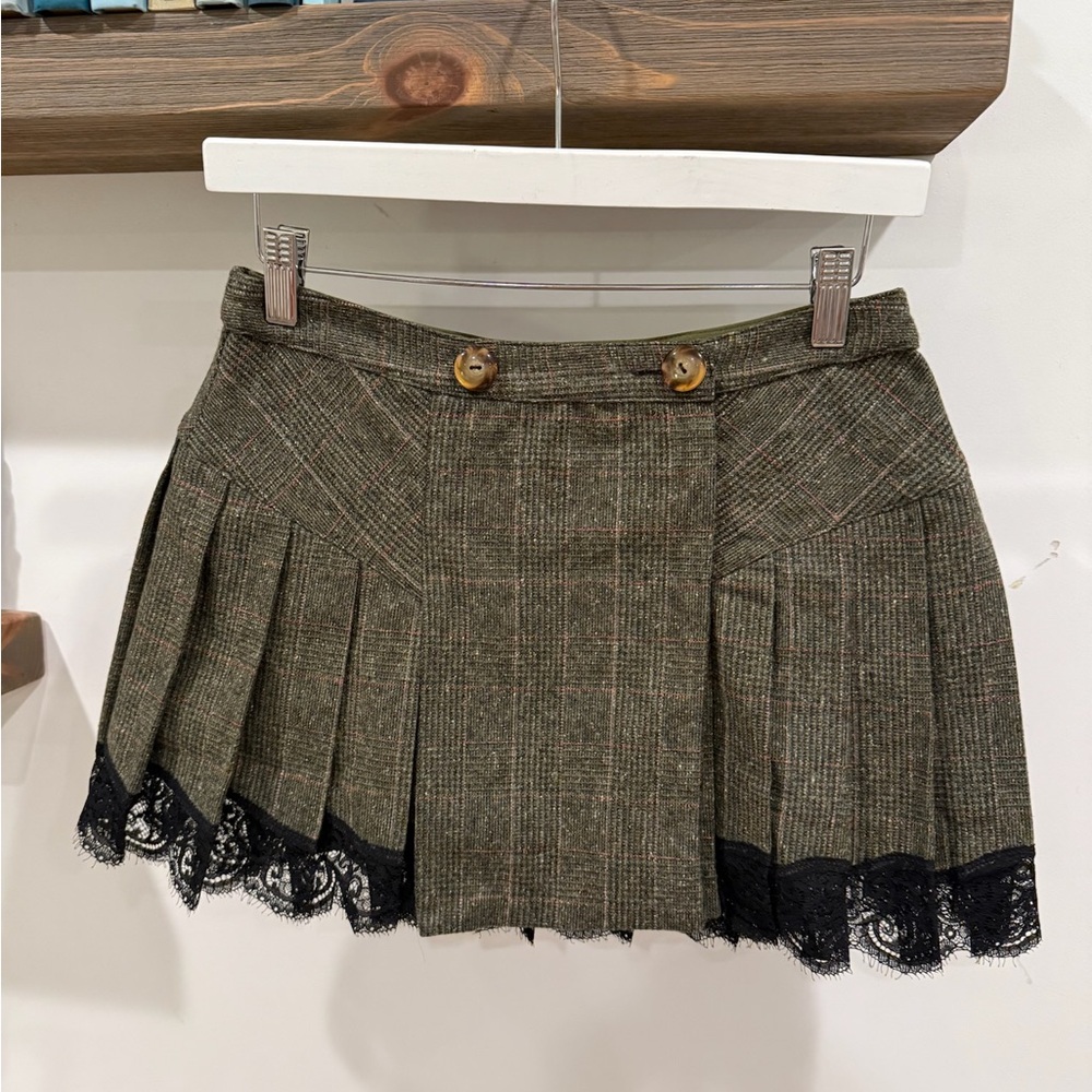 D&G Olive Plaid Mini Skirt with Black Lace